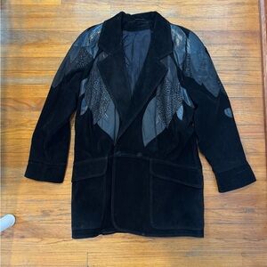 Black Suede Jacket with Feather Design